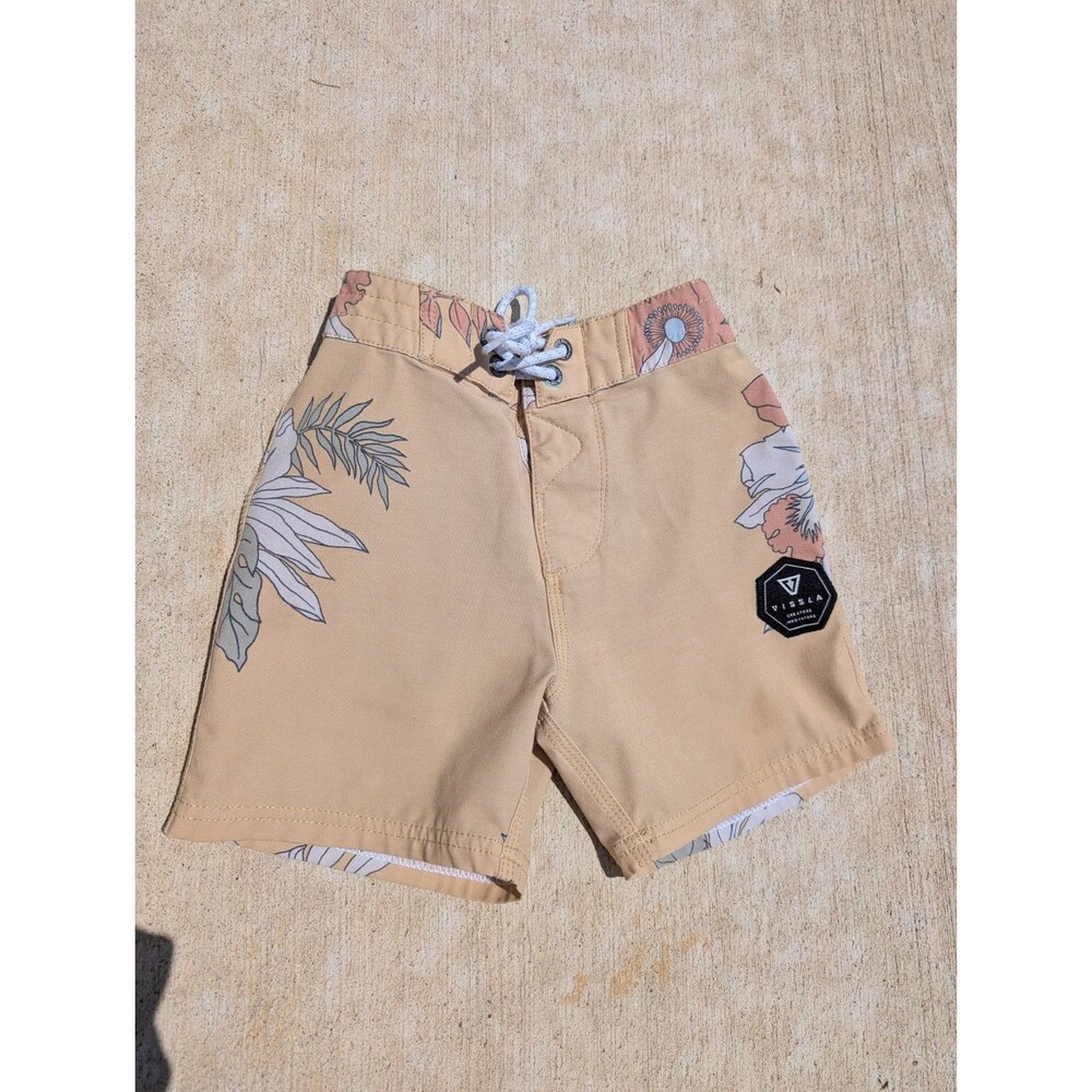 Vissla Aloha Amigo Surfer Board Shorts Boys Size Small (4T) Yellow Swim Trunks